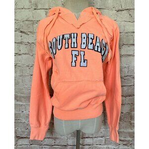 US Apparel South Beach Florida Womens Medium Hoodie Pullover Pastel Coral Orange